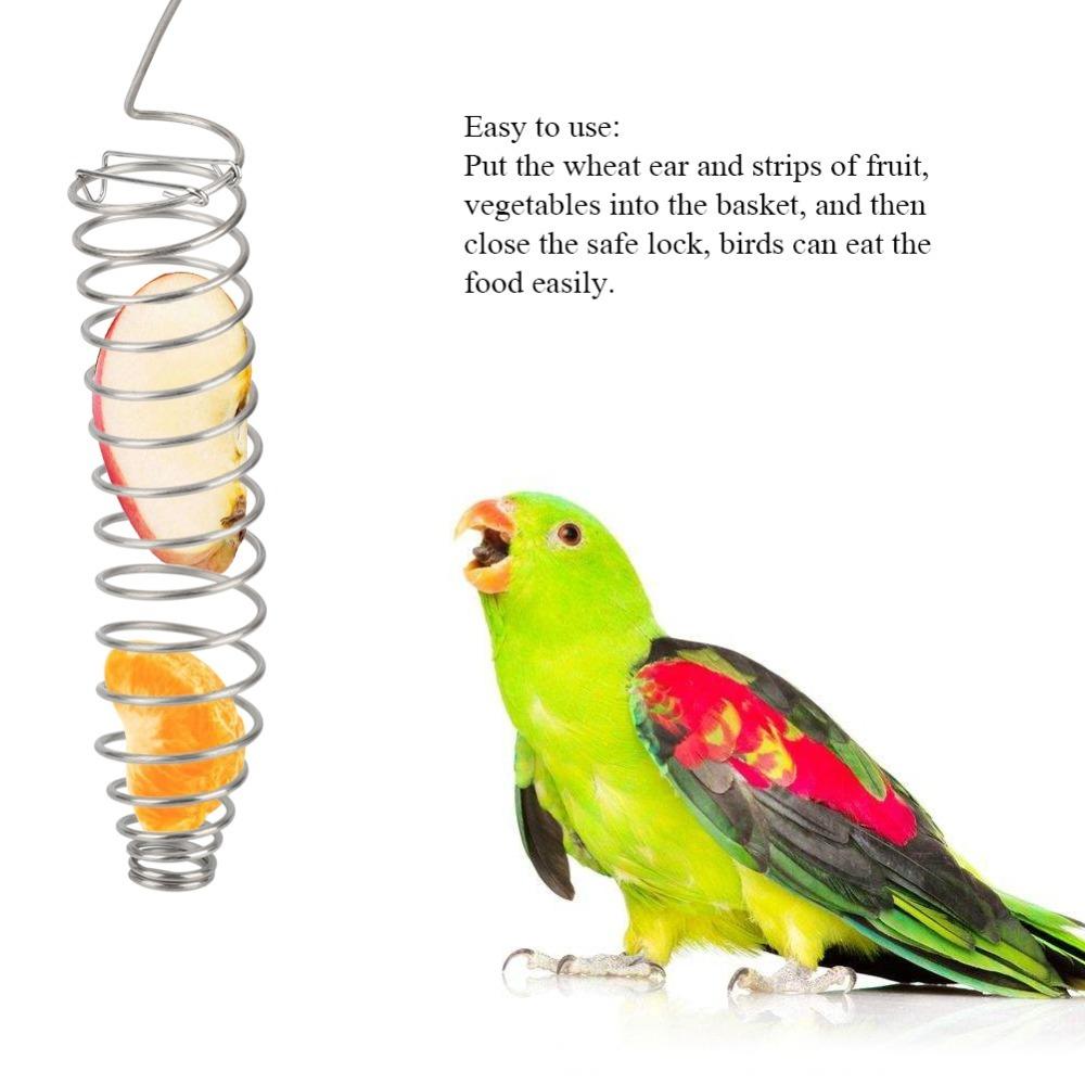 2pcs Stainless Steel Bird Food Basket Hanging Design Steel Holder Bird Foraging Toy Wheat Ear Shape Millet Spray Holder