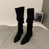 High Heel Pointed Skinny Suede Western Cowboy Boots Women's Boots New Autumn and Winter Pile Long Knight Boots