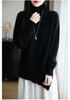 Pure Wool Seven-Stitch Thickened Sweater - Autumn/Winter, Long Sleeve, Half-High Collar with Irregular Slit.