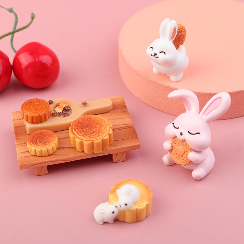 Micro Landscape Small Ornaments Resin Crafts Moon Cakes Rabbit Mid-Autumn Festival Decoration