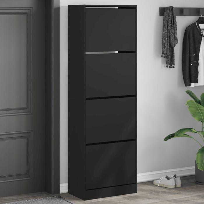 VidaXL Shoe Cabinet 4 Drop-Down Drawers Black 60x34x187.5 Cm 3214372
