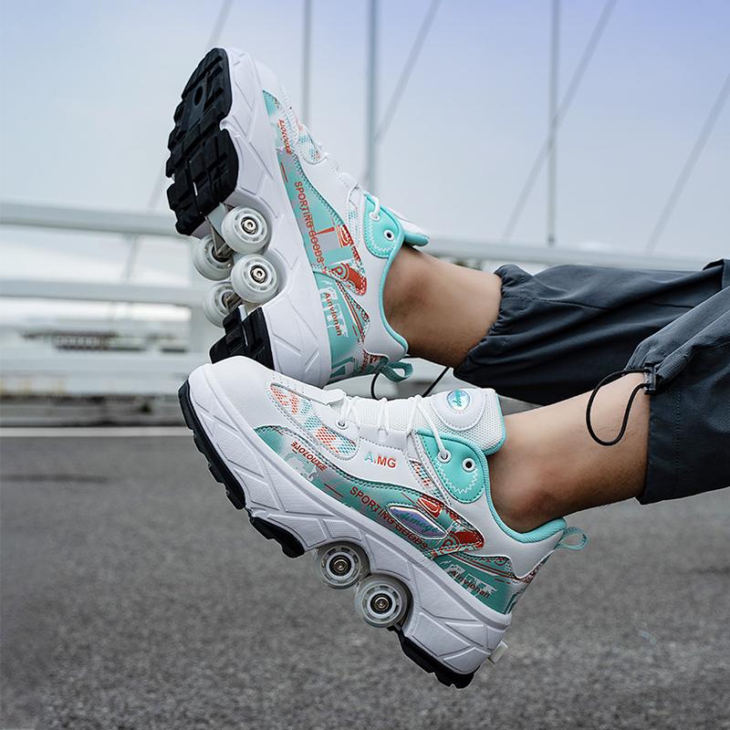 Roller Roller Schuhe 4-Rad Deformationsschuhe Rollschuhe Herren und Damen Erwachsene Ausreißerschuhe Schlittschuhe Schuhe mit Rädern