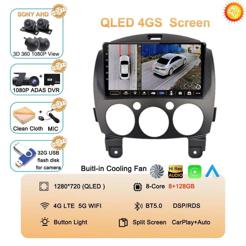 Android 14 Car Radio Multimedia Player For MAZDA 2 Mazda2 2007 2008 2009 2010 2011 2012 2013 2014 GPS Navi 2 Din Autoradio QLED
