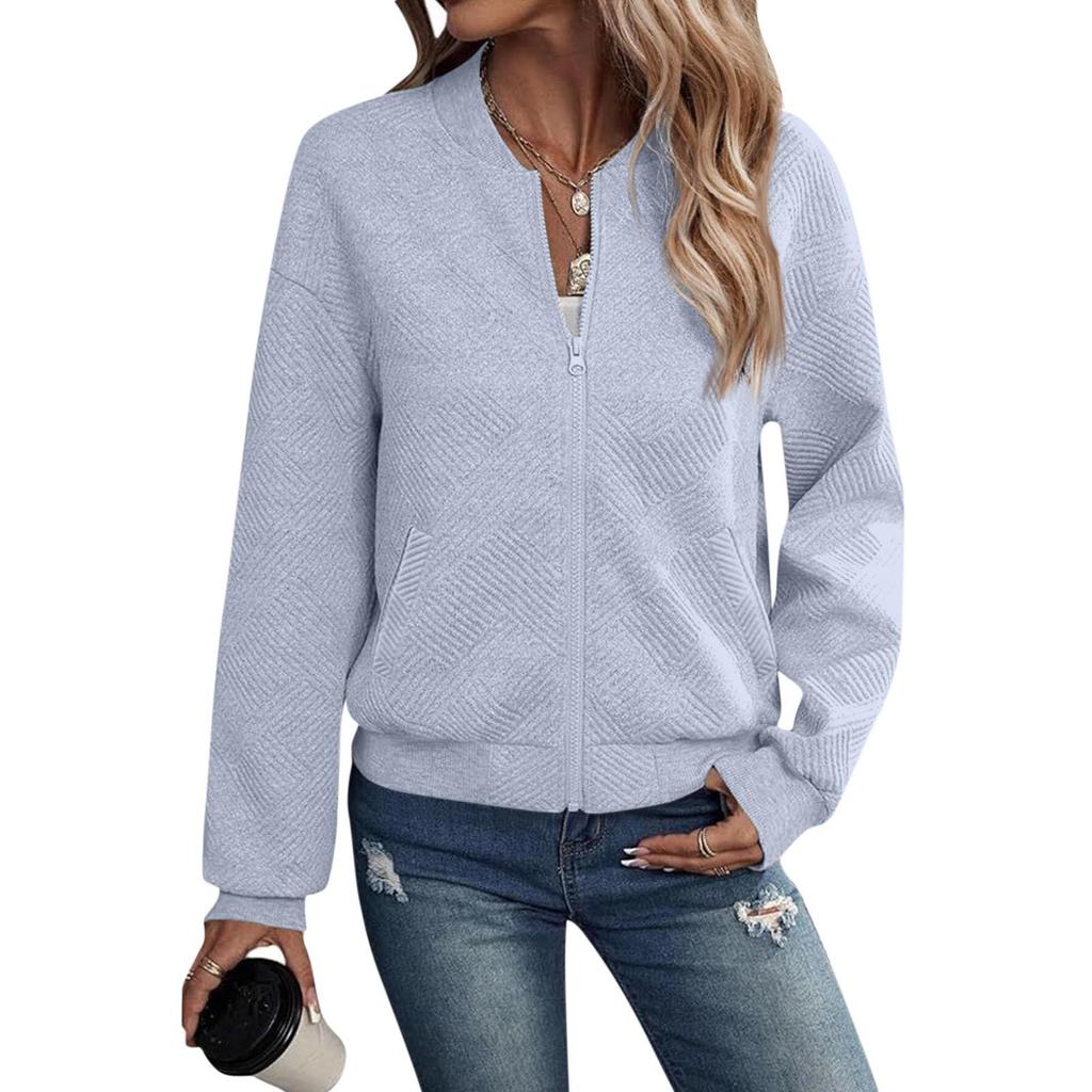 2024 New Autumn Long Sleeve Zipper Cardigan Solid Color Jacket