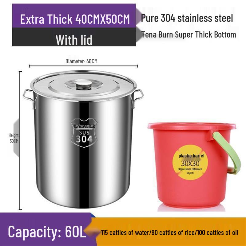 Extra dicker Eimer aus 304 Edelstahl: Großes Fassungsvermögen für Lake, Suppe, Reis und Wasser mit Deckel
