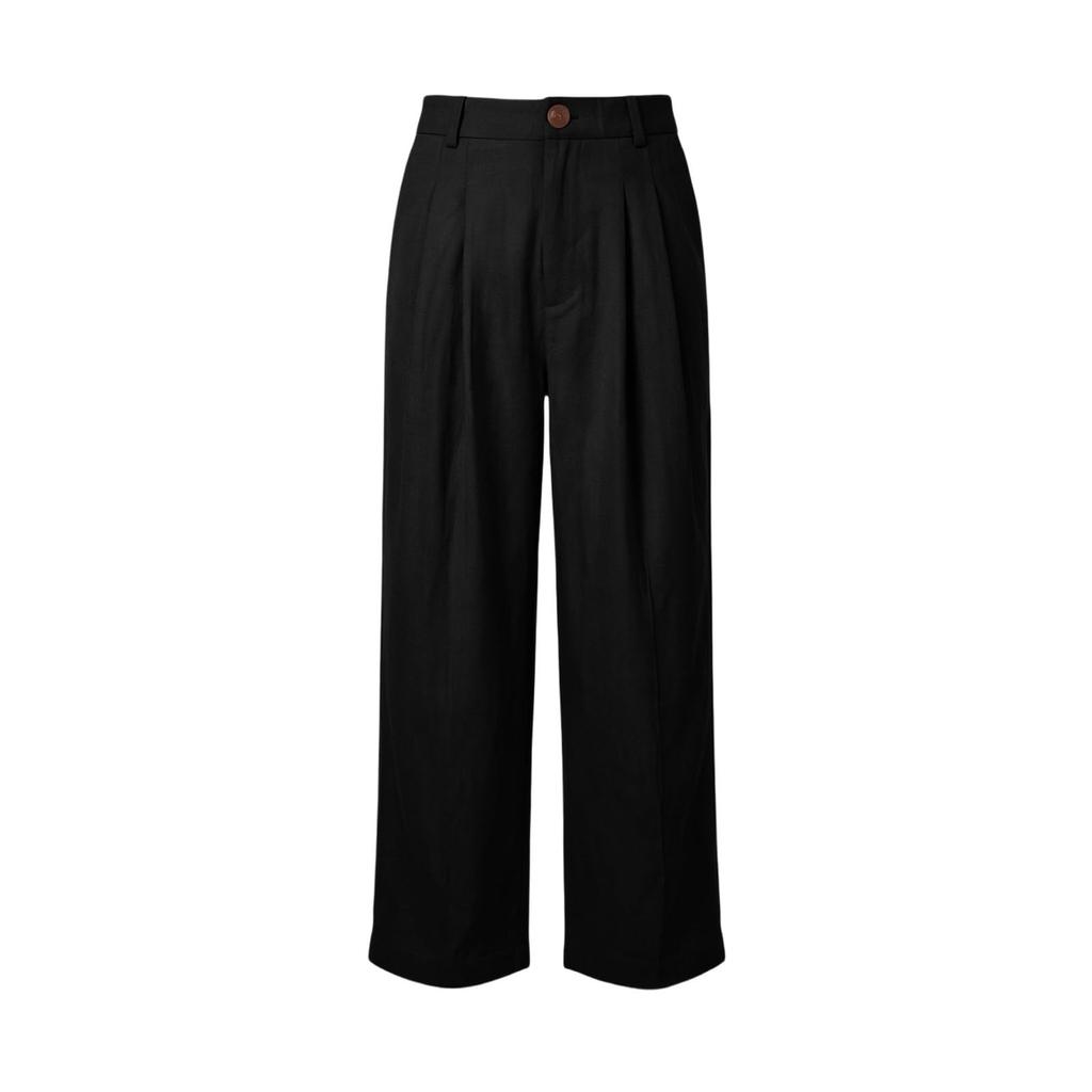Women’s Wide Leg Cropped Pants High Waist Button Front Loose Fit Trousers with Pleated Detailing and Belt Loops for Daily Wear