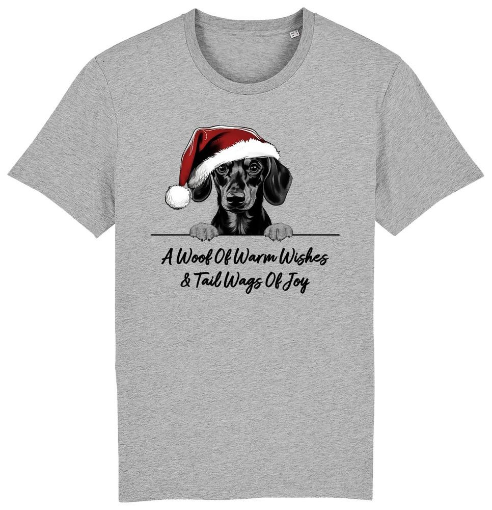 DACHSHUND Christmas Dog T-Shirt Adults Kids Woof Wishes Tail Wags Joy Xmas Gift