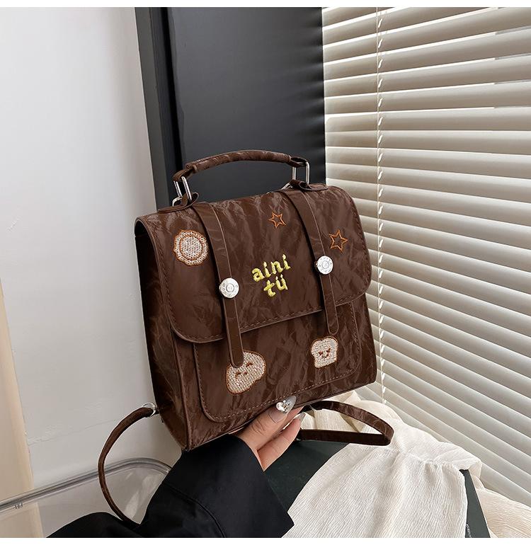 New Retro Embroidery New College Style Popular Solid Color Fashion Portable Shoulder Small Square Bag