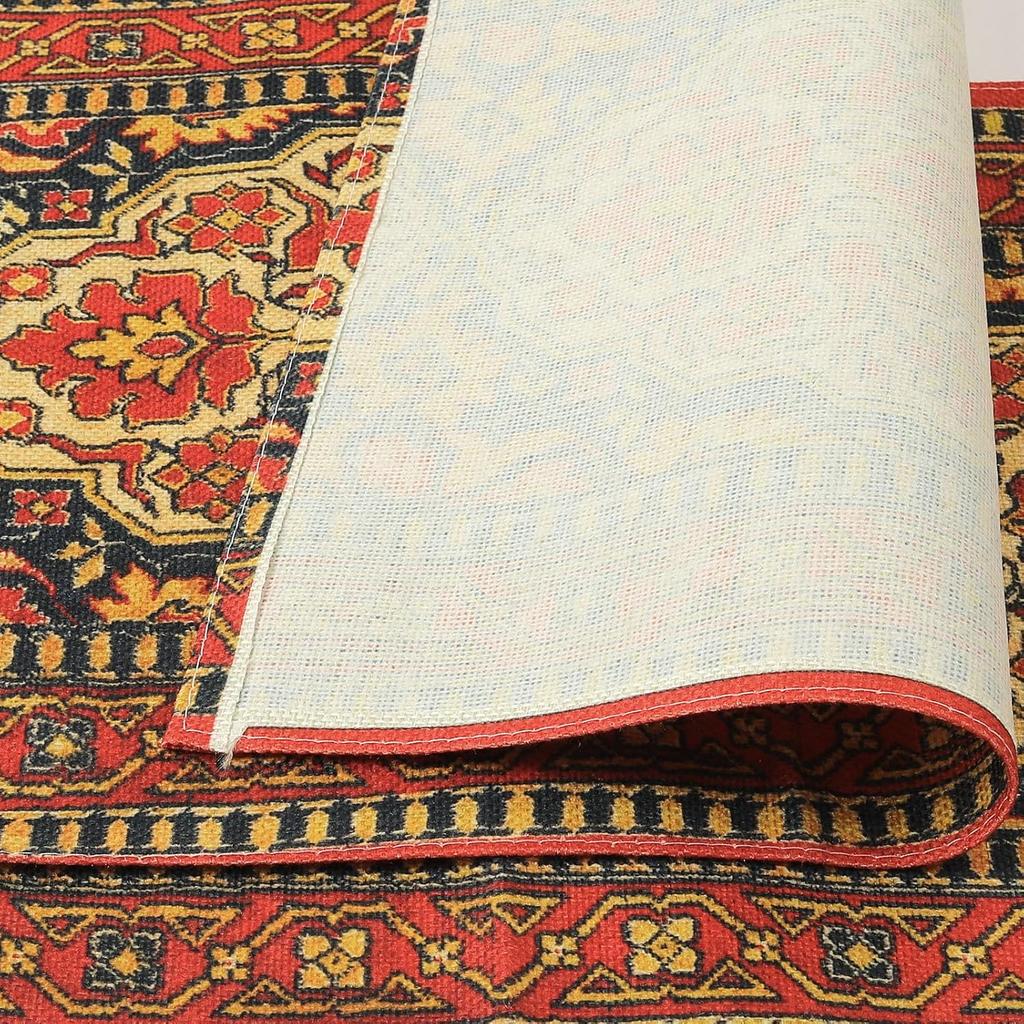 comfoyar Boho Vintage Red Placemats Set of 4, 12x18Inch Non-Slip Linen Bohemia Flower Place Mats, Washable Absorbent Rustic Country Style Table Mats