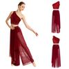 Abbigliamento da Danza da Donna Crop Top Asimmetrico con Strato Superiore e Strass, Monospalla in Rete Arricciata, con Pantaloncini Integrati per Performance Lirica