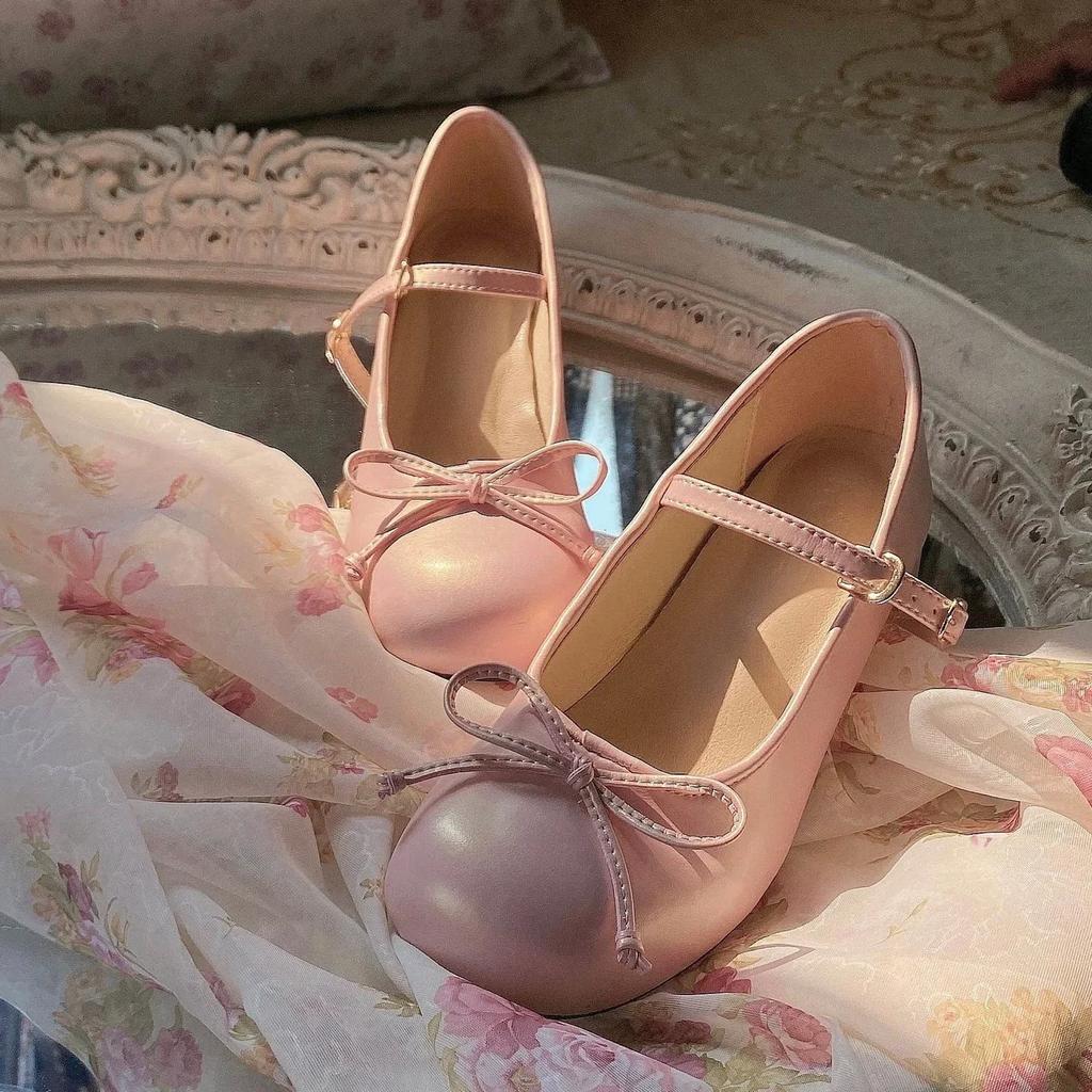 Süße japanische Damen-Ballettschuhe mit runder Spitze und Fliege, Mary Jane-Schuhe für College-Damen, High Heels, elegante Pumps, Hochzeitsschuhe