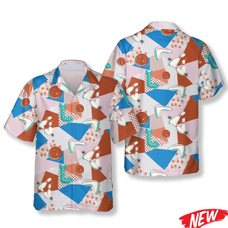 

Classic Bowling Pattern Hawaiian Shirt For Men Summer Street Retro Short Sleeve 3d Printing Loose Sports Beach Lapel Shirt S