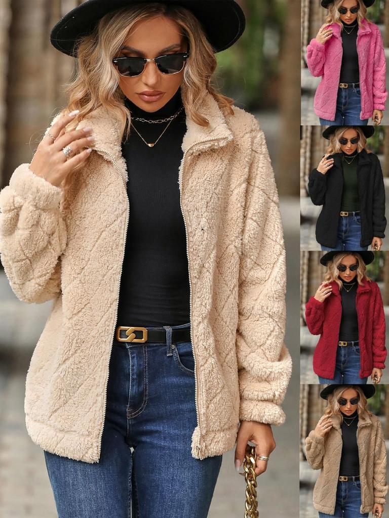 Schimmernder Fleece Damen-Übermantel Herbst Winter Neu Langarm Reißverschluss Gesteppter Mantel für Damen