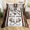 Fishhook Duvet Cover Set Twin Size Fishing Bedding Set Fish Hook Pattern Comforter Set,Modern Quilt Cover for Teen Adult