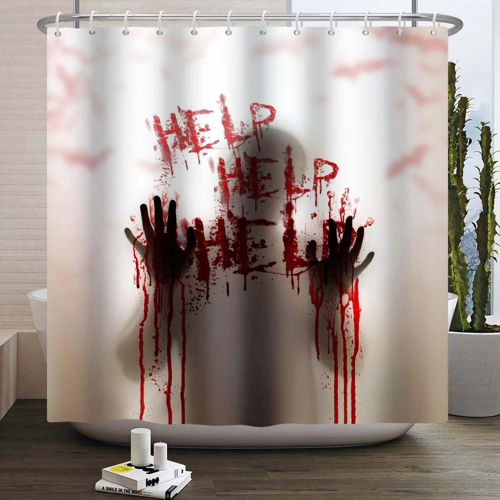 Halloween Shower Curtain Horror Night Bloody Hands Spooky Zombie Skull Scary Halloween Waterproof Bath Bathroom Shower Curtain