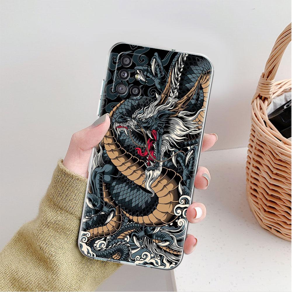 Klare Hülle für Samsung Galaxy A52 A12 A51 A32 A21s A71 A32 A22 50 A70 A31 A72 5G Handyhülle Mode Chinesischer Vintage Drache