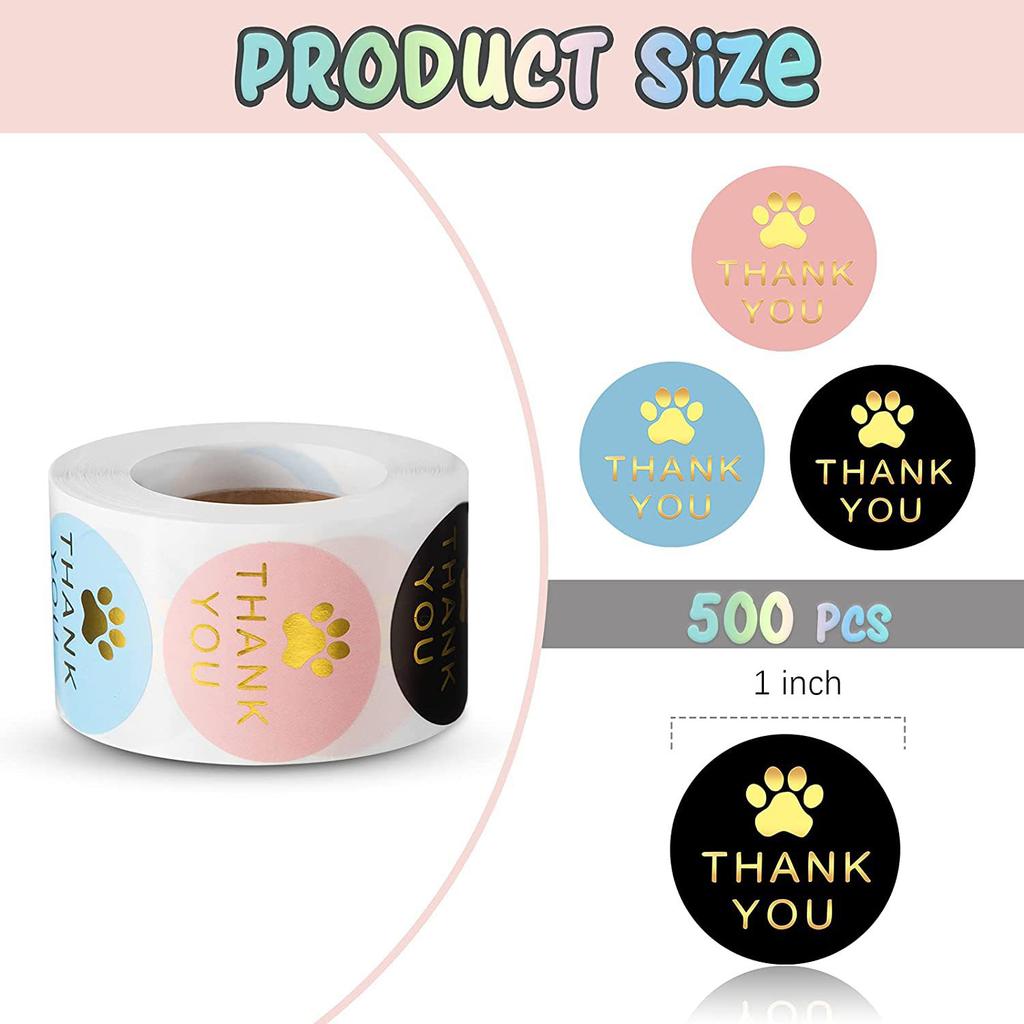 100-500Pcs Thank You Labels Stickers Round Paw Print Stickers Self-Adhesive Labels Suitable for Gift Box Bags Package Decor