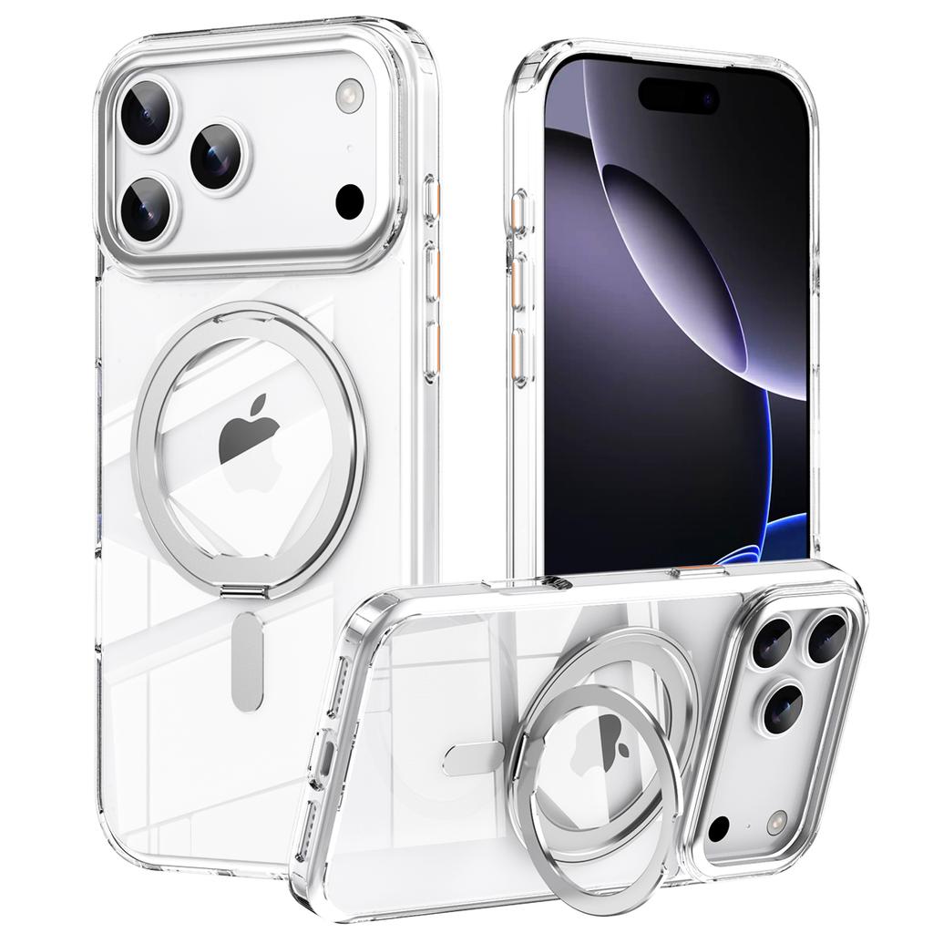 360° Otočný Stojan Magnetické Oranžové Pouzdro Pro iPhone 17 Pro Max 17Air 17Pro Luxusní Kovové Tlačítko Sklápěcí Stojánek Nárazuvzdorný Kryt