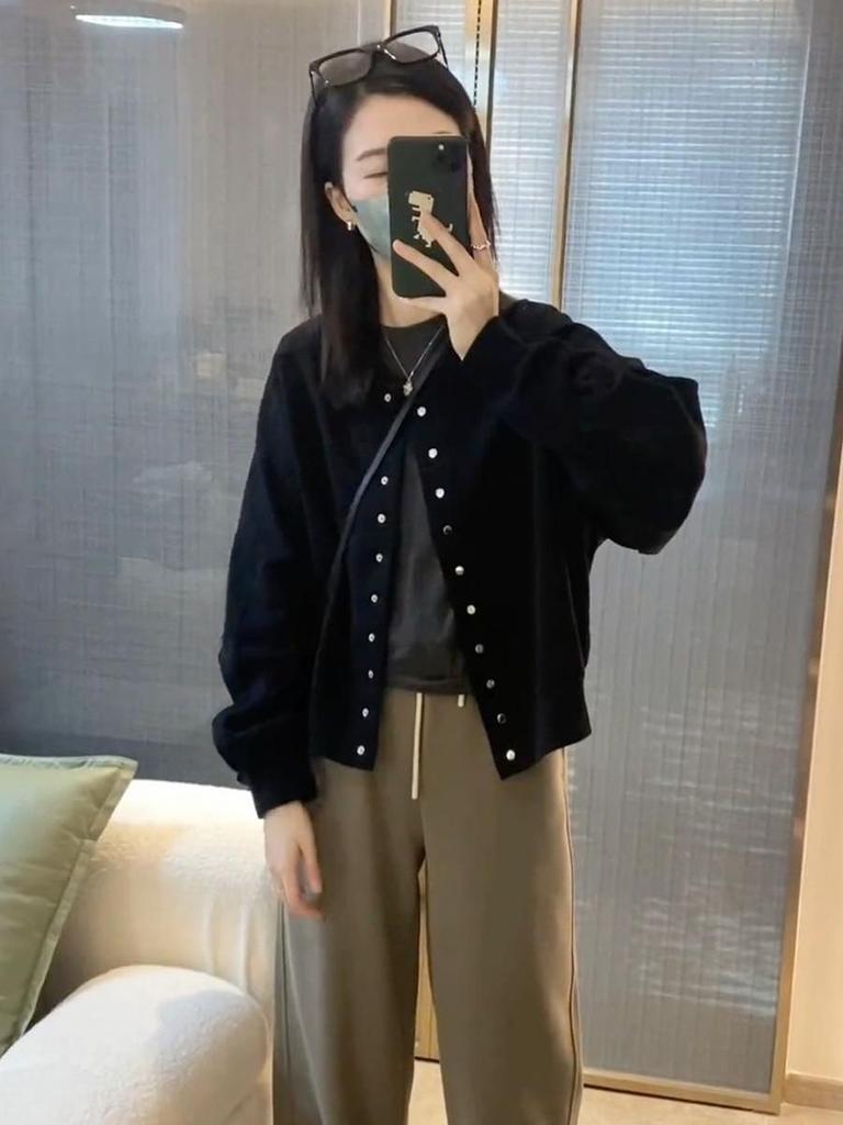 Damen Frühling 2025 Einreihige Baseballjacke - Kurz, Vielseitig, Lässiger Cardigan Top