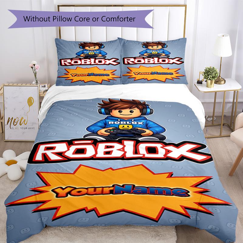 Roblox 158 Personalizza il tuo nome Set Biancheria da Letto Copripiumino Traspirante con Federe Decorazione per la Casa Regalo di Compleanno