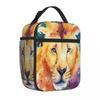 Bestselling Color Splash Watercolor Lion Marble Print Thermal Food Carrier Family Outing Lunch Handbag