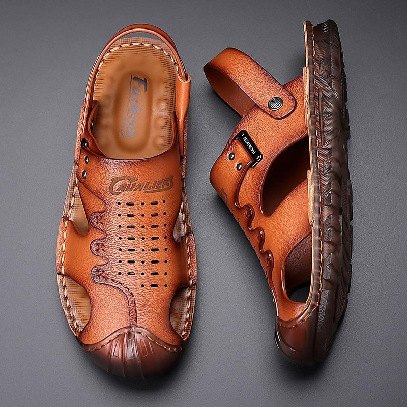 Summer outdoor sandals men's leather jelly sole casual sandals men's bag head men's hole beach men's cool slippers