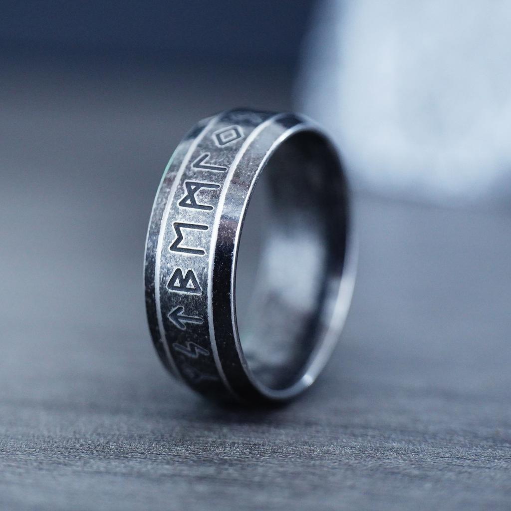 Mote Vintage Enkel Viking Rune Ring for Menn Kvinner Rustfritt Stål Nordisk Keltisk Knute Ringer Par Amulett Smykker