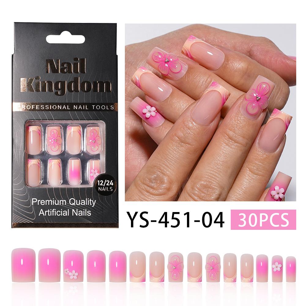 

Миндальные накладные ногти с французским кончиком и узором, искусственные акриловые ногти, многоразовые накладные ногти миндальной формы на клеевой основе для женщин, 30 шт.