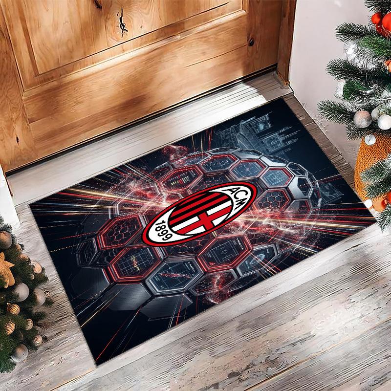 Tappeto in Flanella Stampato AC Milan Antiscivolo Morbido Poliestere Tappeto per Pavimento Tappetino Decorativo da Interno per Camera da Letto Soggiorno Divano Sala Giochi Decorazione Casa