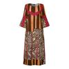 Plus Size Women 3/4 Sleeve Floral Striped Print Casual Loose Long  Maxi Kaftan Dress
