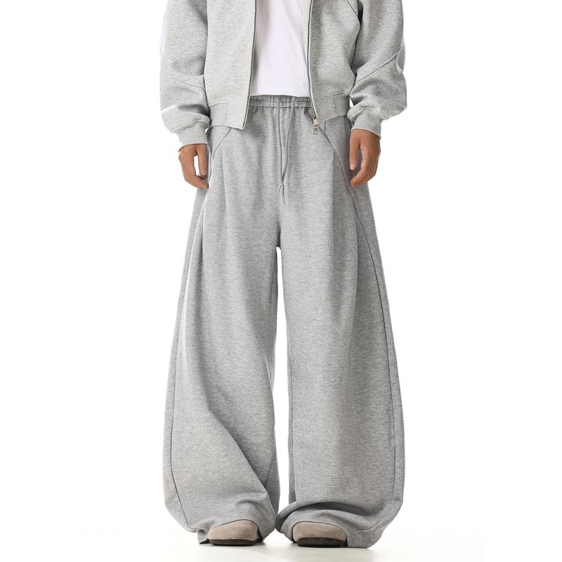Gray Sweatpants for Men and Women, with a Unique Design, Deconstructed, Loose-Fitting, Slimming, Straight-Leg, Wide-Leg, Scimitar-Style Sports Pants