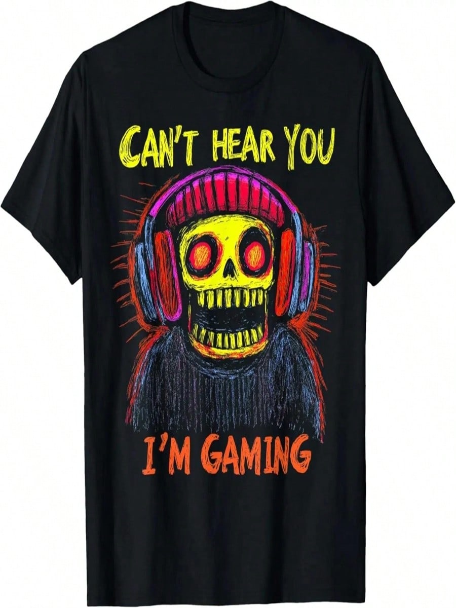 Skeleton Gamer Funny Video Gaming Graphic Tee Boys Men Kids T-Shirt S