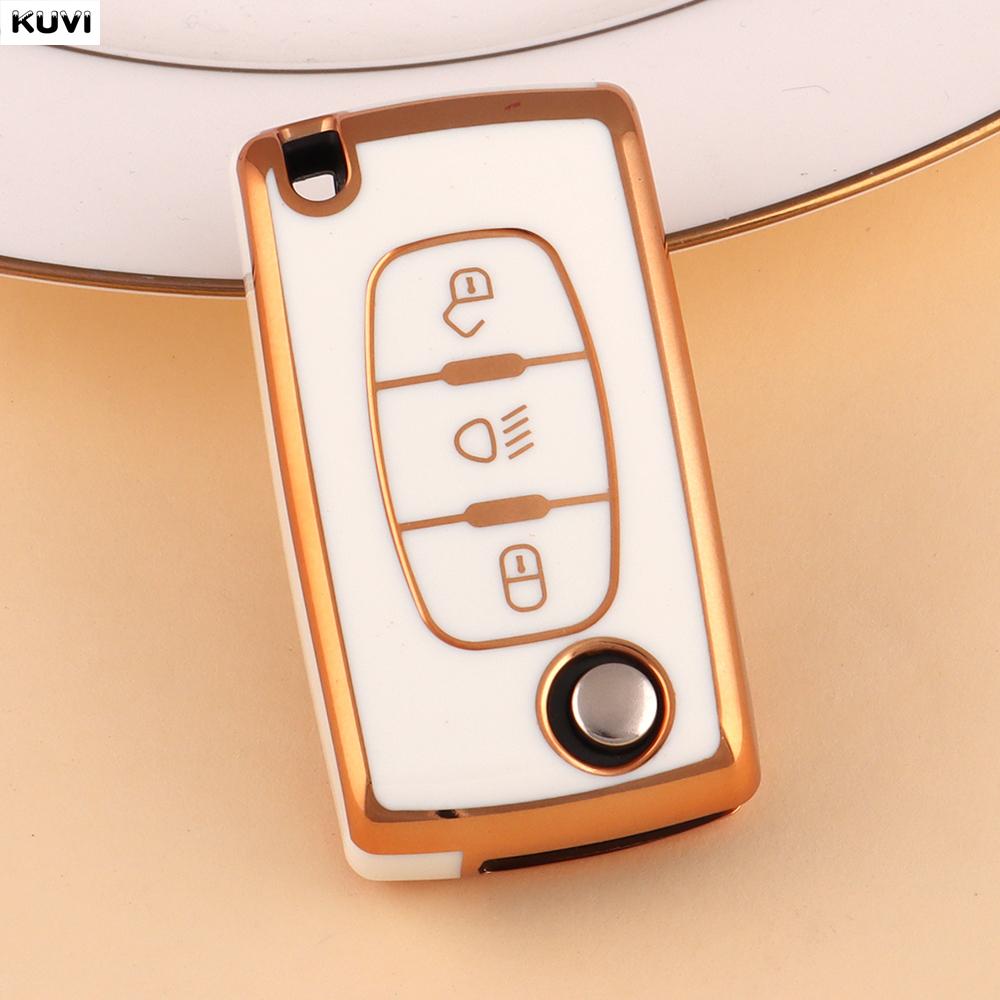 Golden Tpu Car Flip Key Case Cover For Citroen C2 C3 C4 C5 C6 Xsara Berlingo For Peugeot 207 307 308 407 607 807 Protector Fob