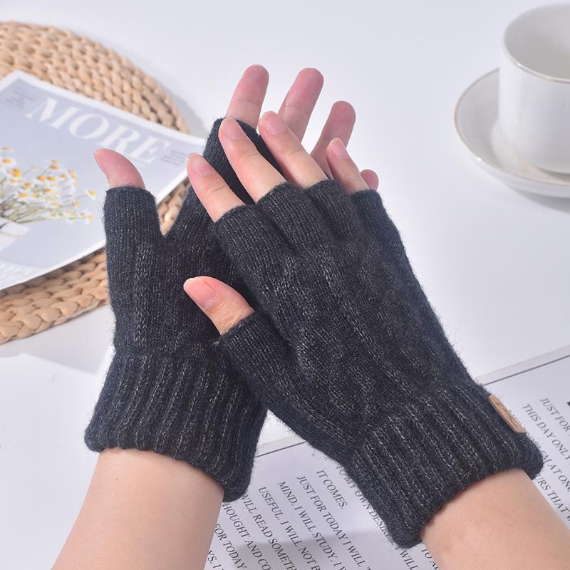 

Half Finger Gloves In FallSeason and ColdSeason Warm and Simple Style Knitted Gloves Outside Riding Cold Alpaca Velvet Thickened