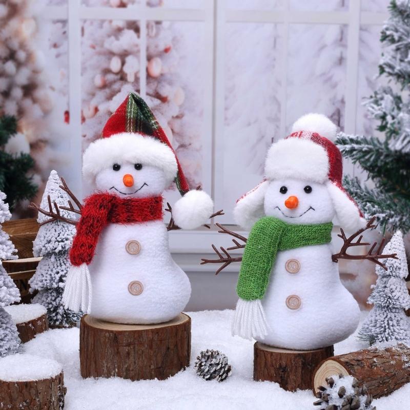 Winter Themed Snowman Plush Toy with Scarf and Hat Christmas Cartoon Snowman Stuffed Dolls Ornament Festivals Party Gift
