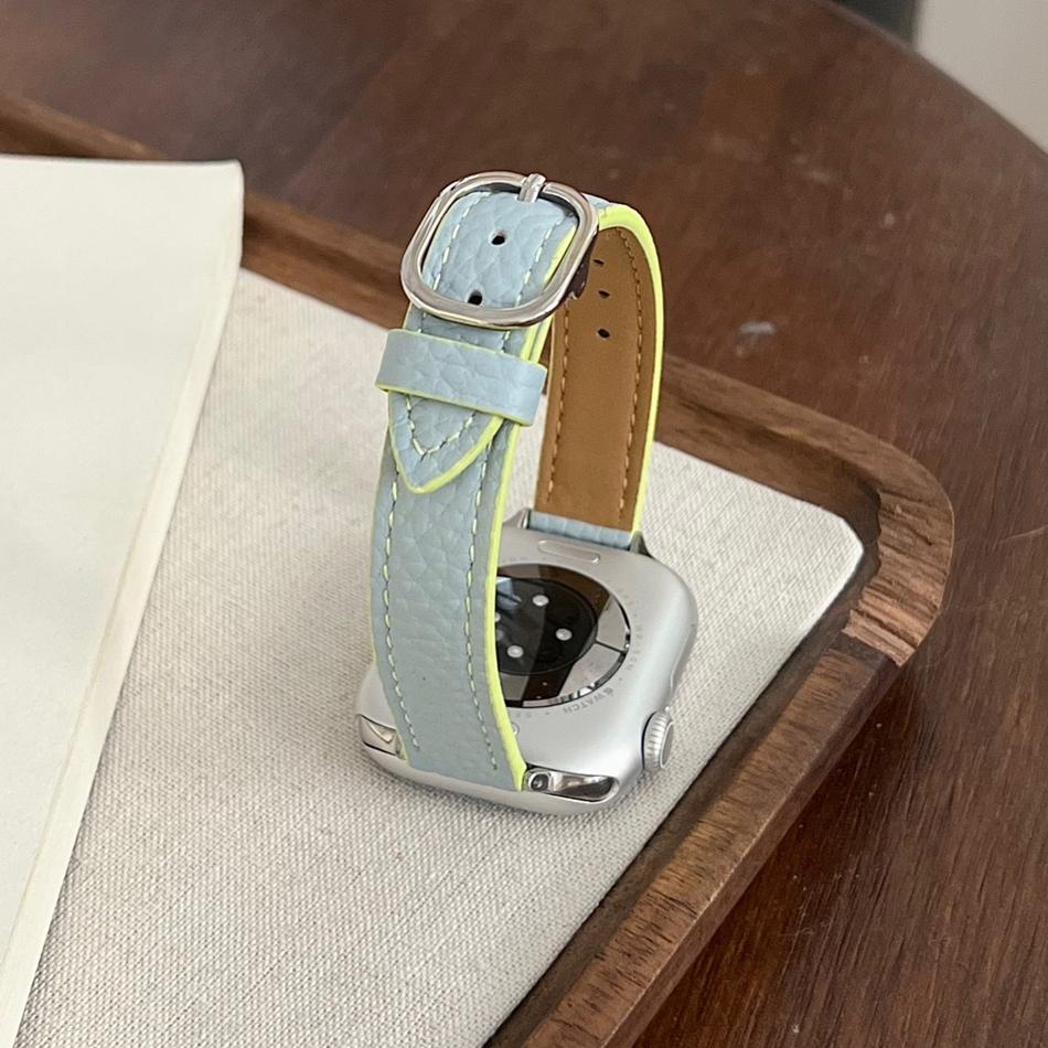 Two-tone Lychee Leather Bracelet For Apple Watch Band S11/10/9/8/7/6/Ultra iWatch Strap 49/46/45/44/42/41/40/38mm Slim Stylish