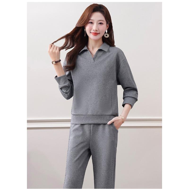 Spring Autumn Fashion Lapel Two Piece Pants Suit Women Casual Sportswear for Square Dance and Daily Leisure Time