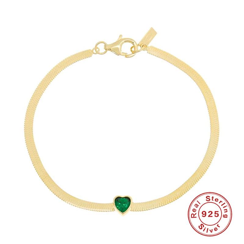 

Fashion S925 Sterling Silver Heart-Shaped Love Zircon Sweet Cool Wind Snake Skin Chain Pink Diamond Green Diamond Bracelet 925 Silver