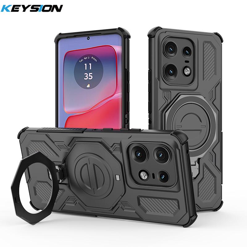 KEYSION Shockproof Magnetic Case for Motorola Edge 50 Pro 5G Upright Live Metal Ring Stand Phone Back Cover for MOTO Edge 50 5G