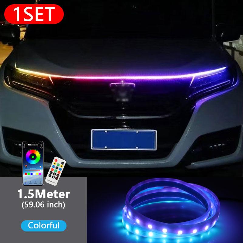 RXZ APP Remote Control RGB Led Colorful Car Headlight Strip 12v Universal for Car Hood Decorative Light Daytime Running Light