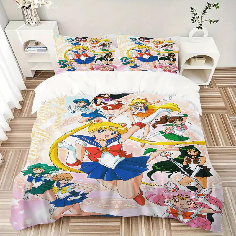Sailor Moon Adventure Print 3Pcs Bedding Setduvet Cover With 2 Bedropillowcase Home Birthday Gift