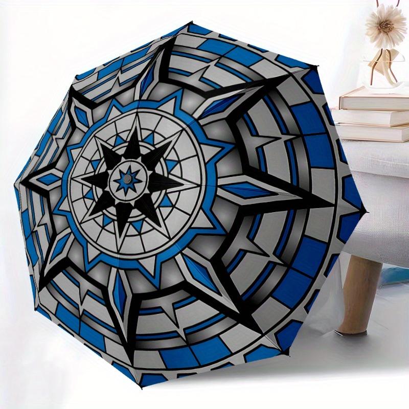 1pc Mandala Artwork Automatic Folding Umbrella, Portable & Foldable Design with 8 Ribs, Casual Outdoor Accessory Halloween and Christmas Gif
