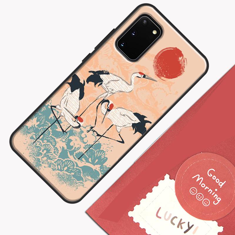 Japanese Cranes Art Phone Case For Samsung Galaxy S24 S26 Ultra S20 S21 S22 S23 S25 Plus S10 S25 FE Cover Shell