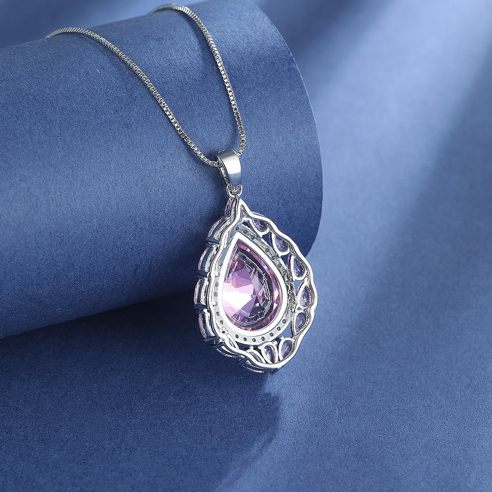 925 Sterling Silver Light Luxury Elegant Pink Zircon Pendant Necklace Birthday Party Anniversary Wedding Gift