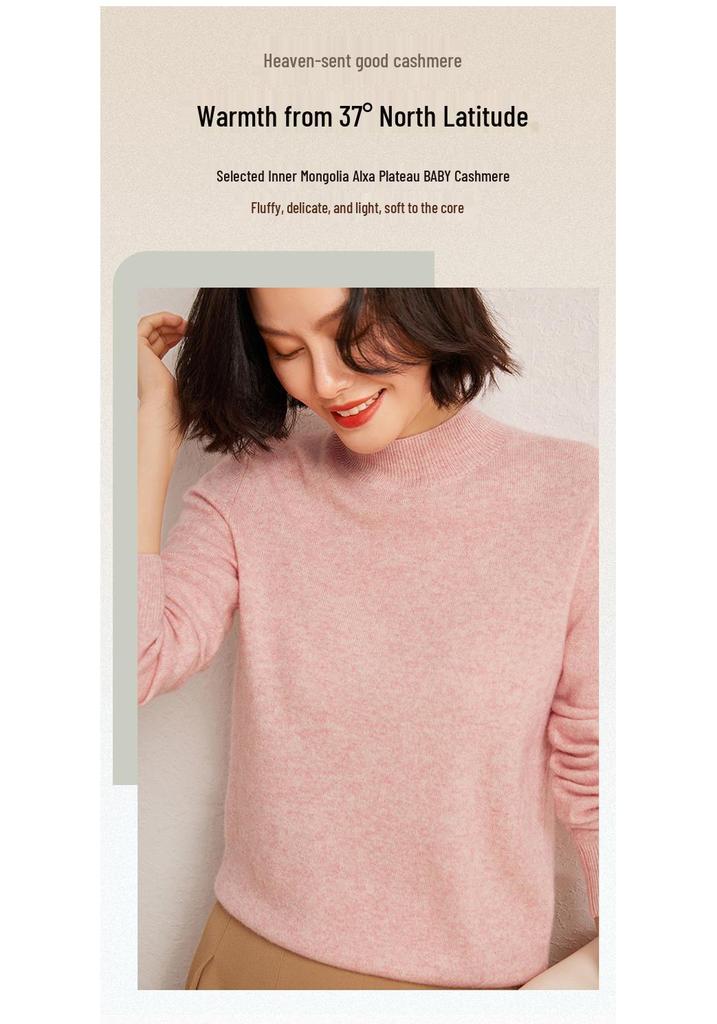 Women's Fashionable Cashmere Half-High Collar Knit Top - Versatile Long Sleeve Warm Base Layer for Autumn/Winter