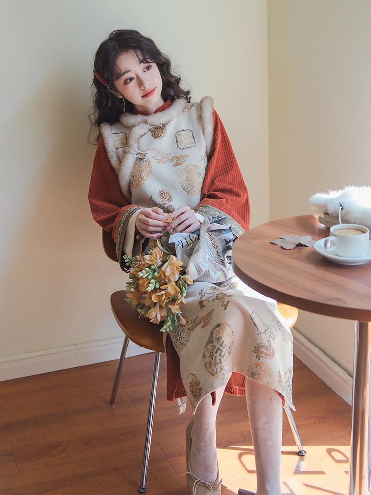 Podzimní dámský dvoudílný oblek ve stylu čínského cheongsam - Sezónní edice