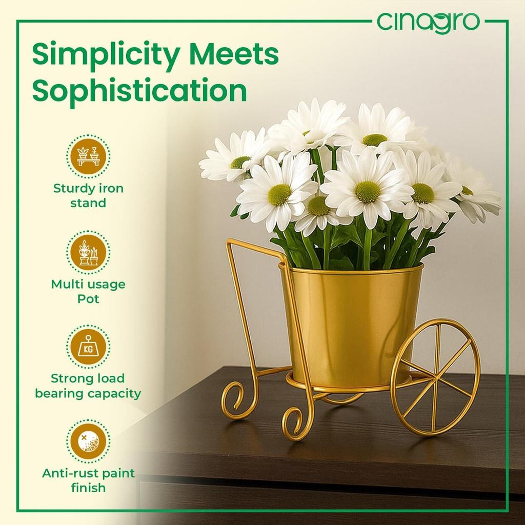 Metal Wagon Planter, Metal Plant Stand for Indoor & Outdoor Use, 2 Wheel Pot Stand, Flower Vase For Flowers & Ornaments, 27 X 13 X 21 Cm