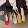 Inner Height-increasing Shoes Suede Ballet Single Shoes Women's New Spring and Autumn Bow Red Shoes