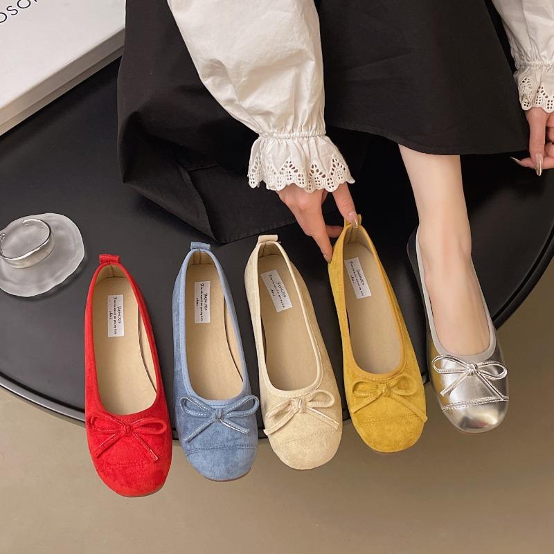 inner height-increasing shoes suede ballet single shoes women's new spring and autumn bow red shoes
