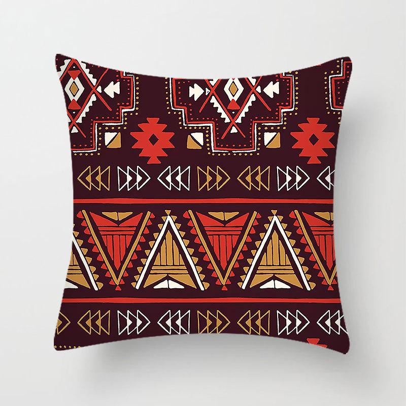 Bohemian Colorful Geometric Peach Skin Pillow Cover Retro Ethnic Style Cushion Cover Cushion Home